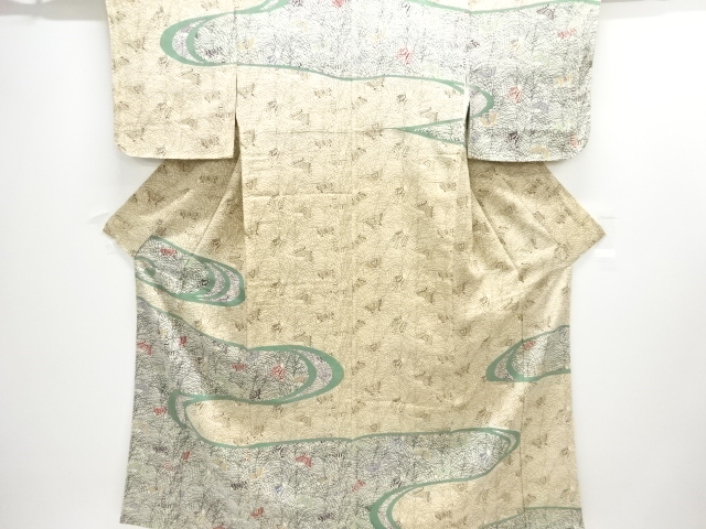 大正ロマン　型染　草葉・蝶模様着物